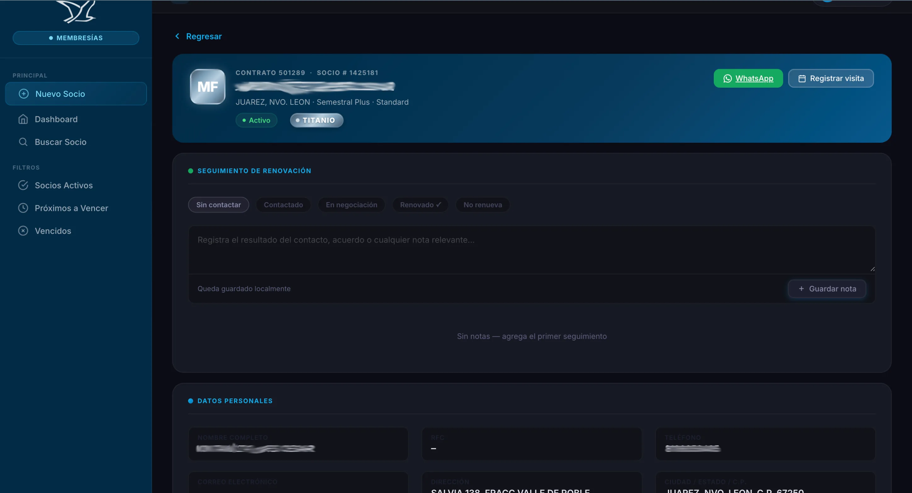 Dashboard socios